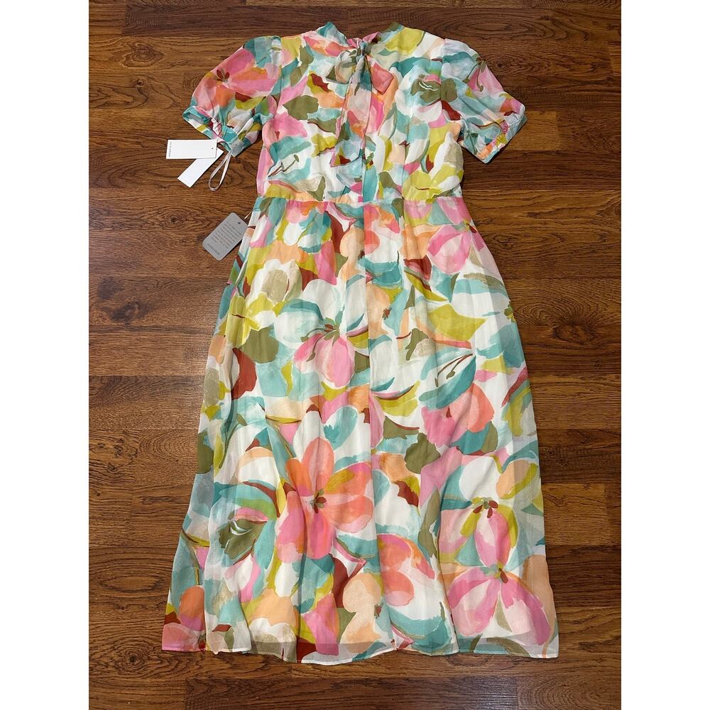 Julia Jordan Floral Puff Sleeve Midi Dress Chiffon Watercolor Women’s 10 NWT - Picture 3 of 12